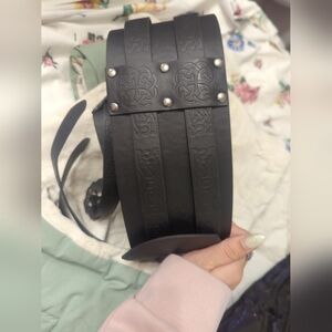 Renaissance Festival Black Leather Costume Belt With Silver Buckles